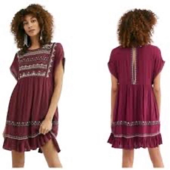 FREE PEOPLE Sunrise Wanderer maroon Mini Dress - Picture 1 of 7